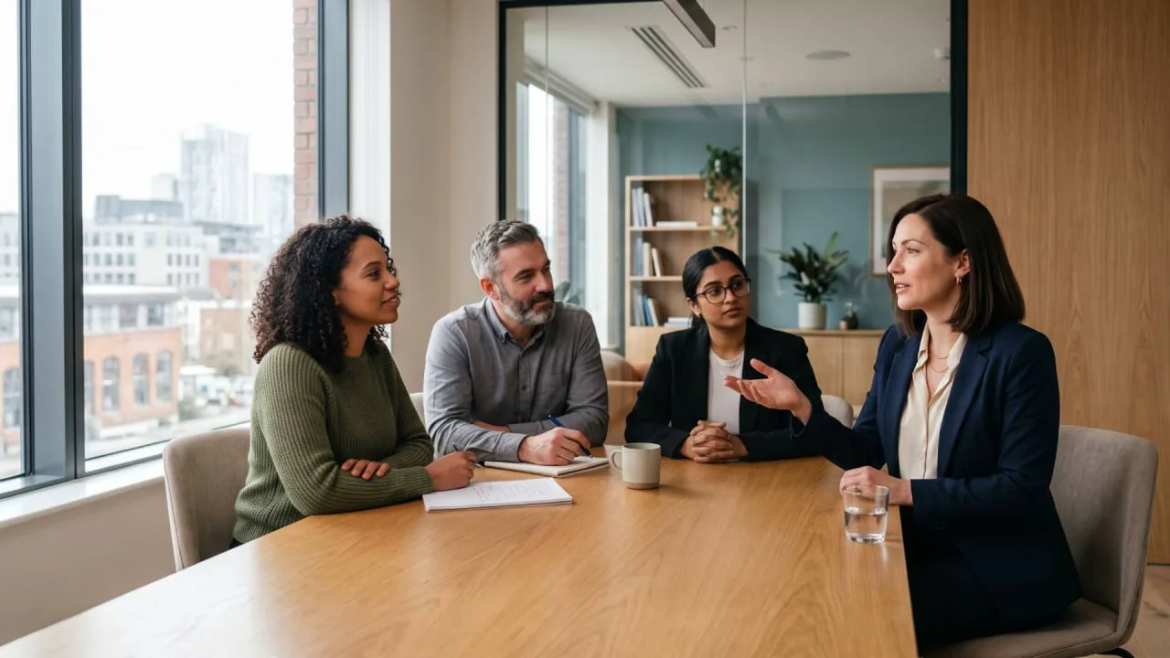 Professionals collaborating in a team meeting