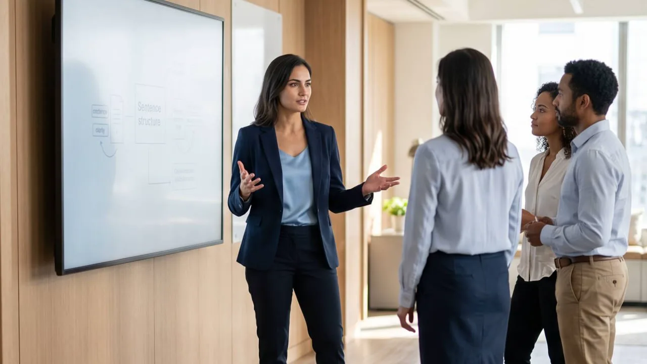 Professional practising a workplace presentation