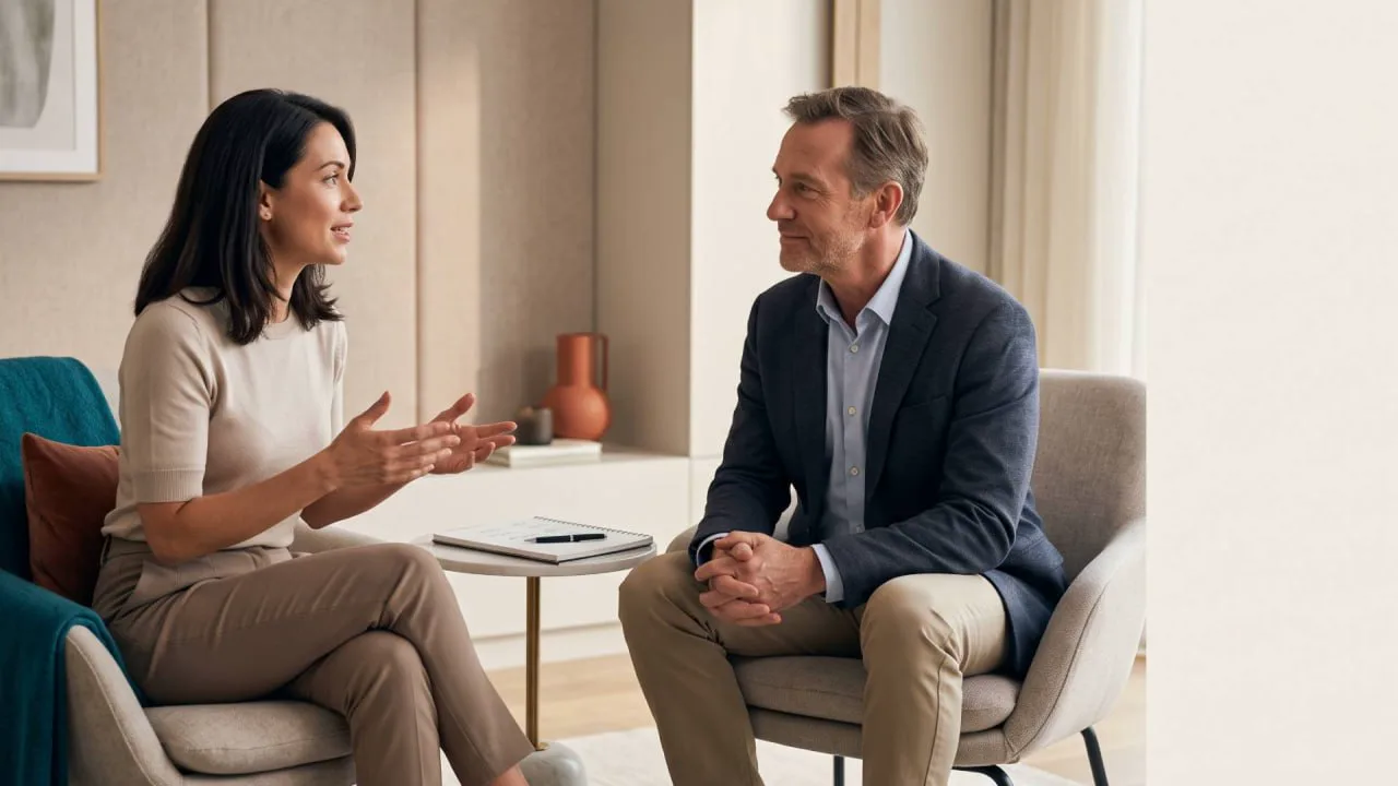 Professionals practising a face-to-face business conversation